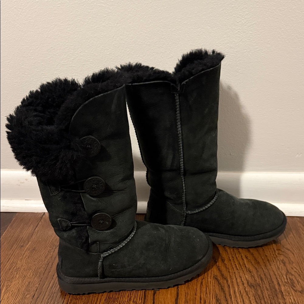 Ugg Bailey Button Black Suede Boots - Picture 3 of 10